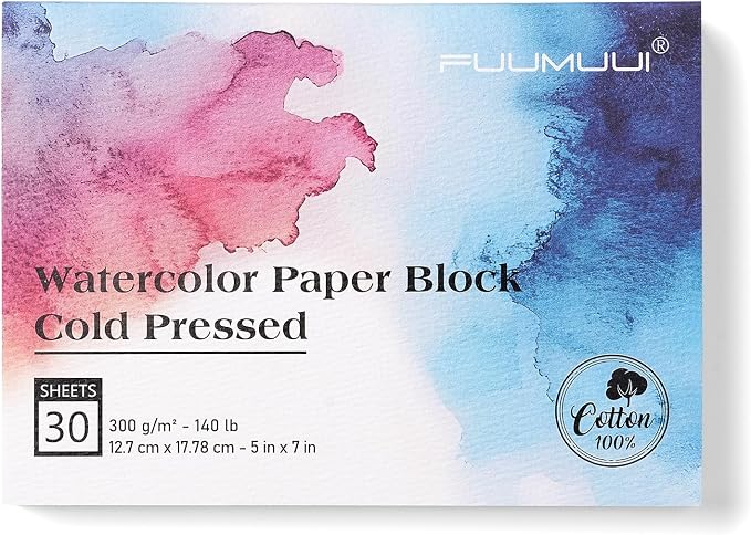 Watercolor Paper Block 5x7 Inch, Fuumuui 100% Cotton Watercolor Paper Pad of 30 by FUUMUUI