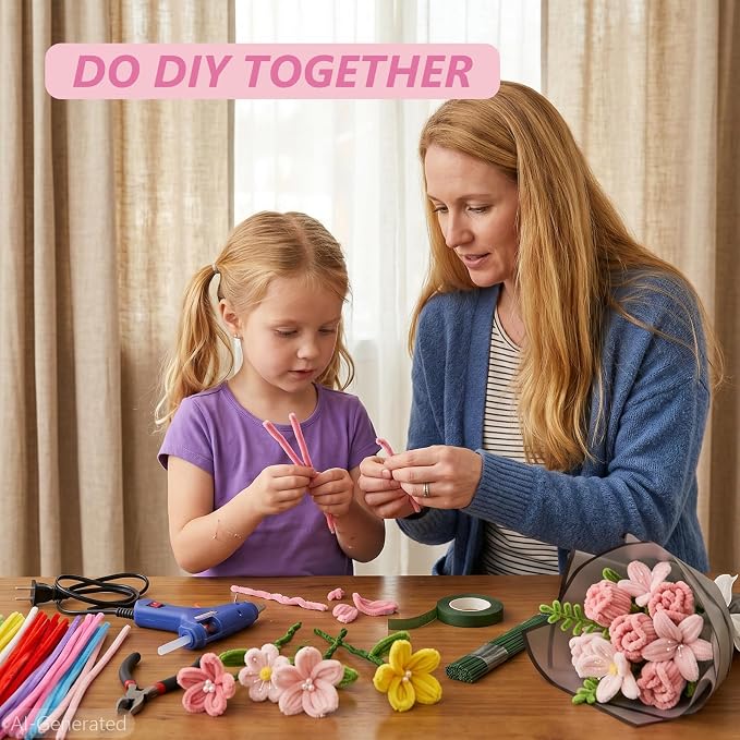 Cwczhi 600 PCS Pipe Cleaners Craft, 9 Colors Pipe Cleaner Bulk Flower Kit | - Image 6