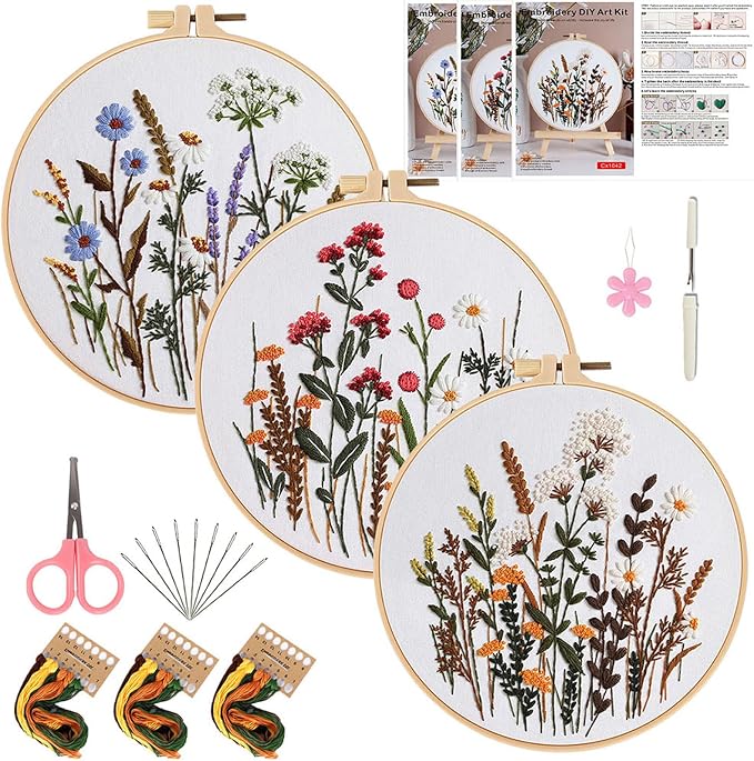 Herdiese Embroidery Kit for Beginners & Adults, Pre-Printed Fabrics, 9 Needles by Unknown