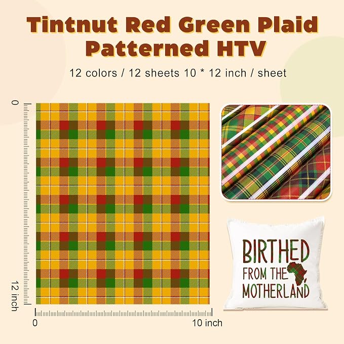 Tintnut African Plaid Heat Transfer Vinyl, 12 Sheets 12"x10" Iron on Vinyl | - Image 2