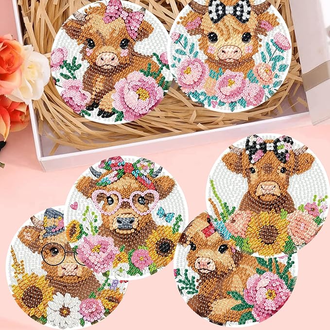 8 Pack Diamond Art Coasters, Highland Cow Diamond Painting Coasters Kits | Cow - Image 6