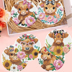 8 Pack Diamond Art Coasters, Highland Cow Diamond Painting Coasters Kits | Cow - Image 6