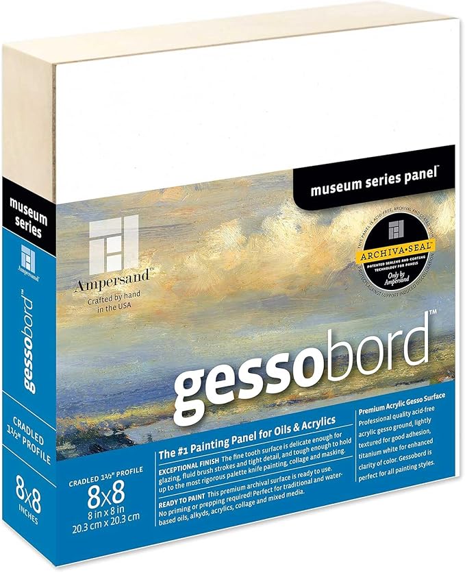 Ampersand Art Supply Museum Series Gessobord | 8x8 | 2" Cradled Profile | Gesso by AmpersandArtSupply