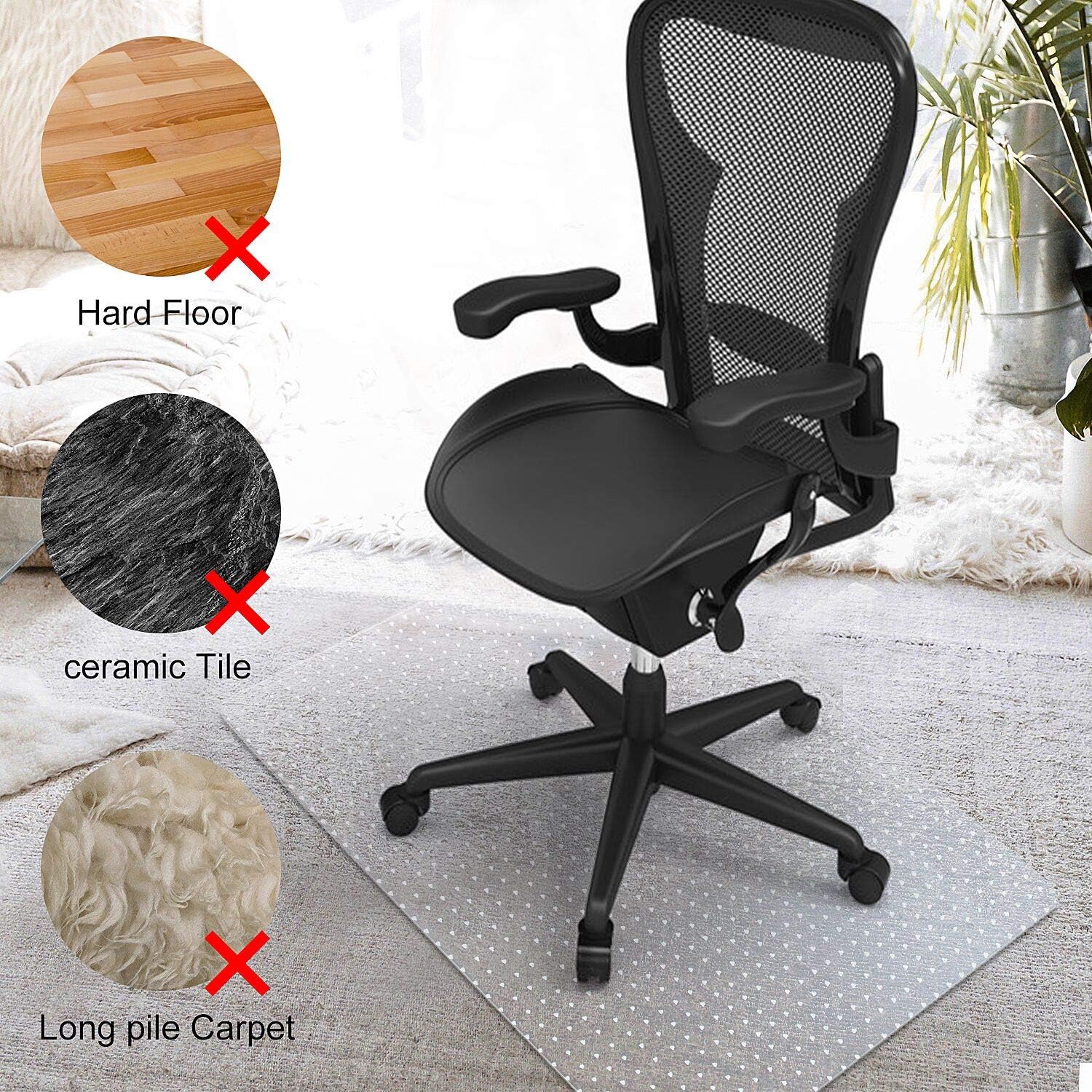 Azadx Chair Mat for Carpet 60"x 48" Large Chair Mat for Carpeted Floors, Office Chair Mat for Carpet Protector Floor Mat on Low Pile Carpets Easy Glide Rolling Plastic Desk Computer Chair Mat for Home