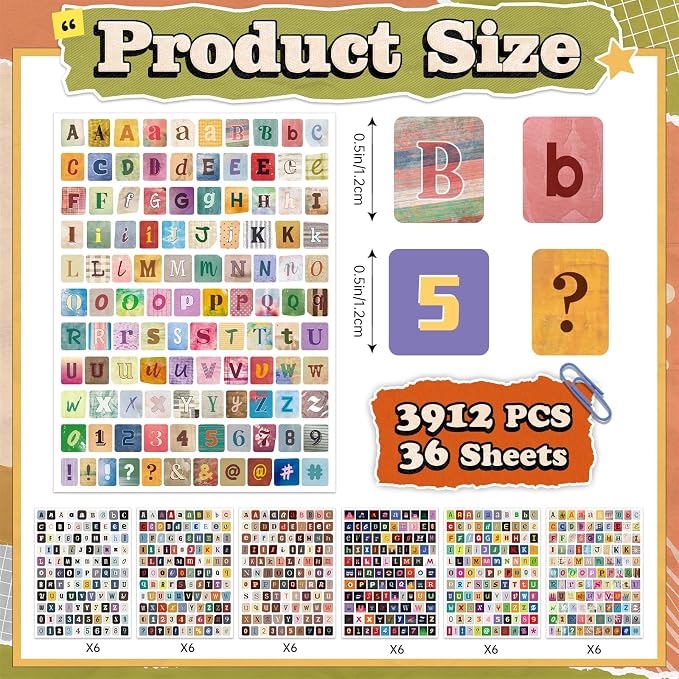 3912 Pcs Letter Stickers for Scrapbook Supplies, Vintage Alphabet Stickers | 36 - Image 2