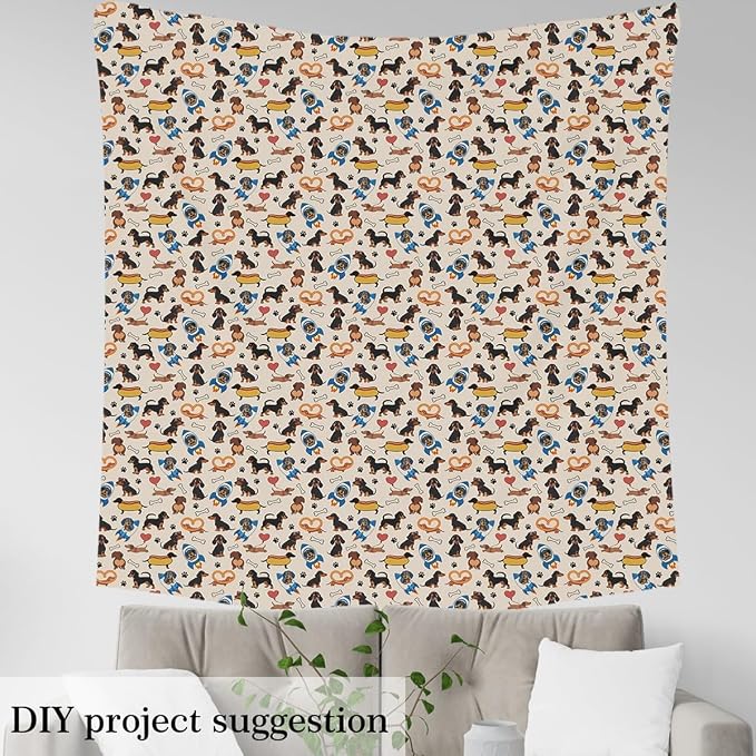 Kawaii Dachshund Fabric by The Yard, Cute Dogs Footprinted Bones Flannel - Image 4