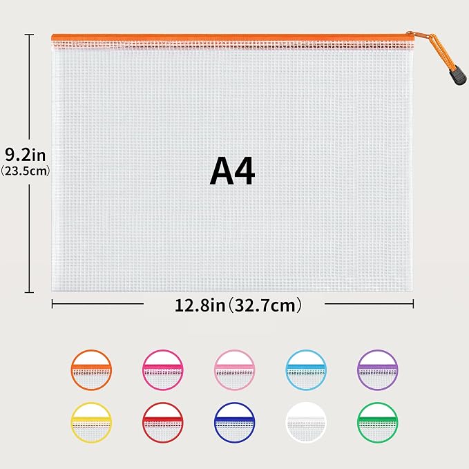 JARLINK A4 Mesh Zipper Pouch Bags, Office School Supplies, Cosmetics Travel - Image 2