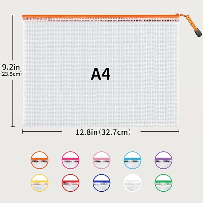 JARLINK A4 Mesh Zipper Pouch Bags, Office School Supplies, Cosmetics Travel - Image 2