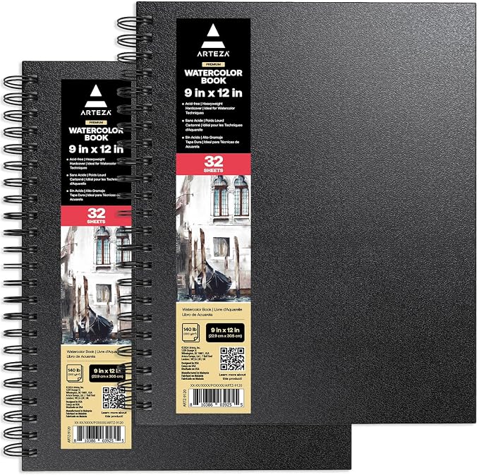 ARTEZA Watercolor Sketchbook 2-Pack, 64 Pages Each, 9x12 Inches – Spiral-Bound by ARTEZA