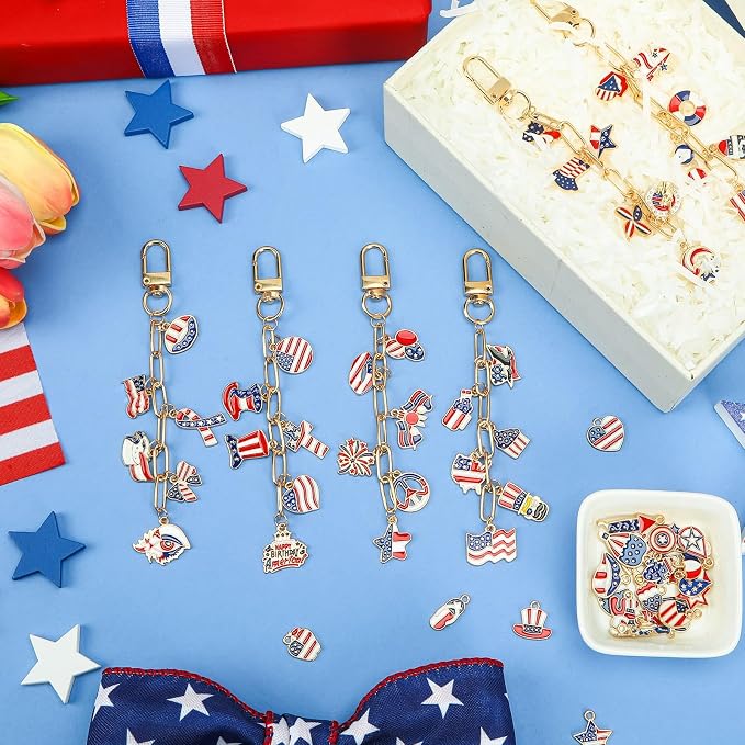 AUGSUN 189 Pcs 4th of July Keychain Making Kit Patriotic DIY Keychain Craft | - Image 7
