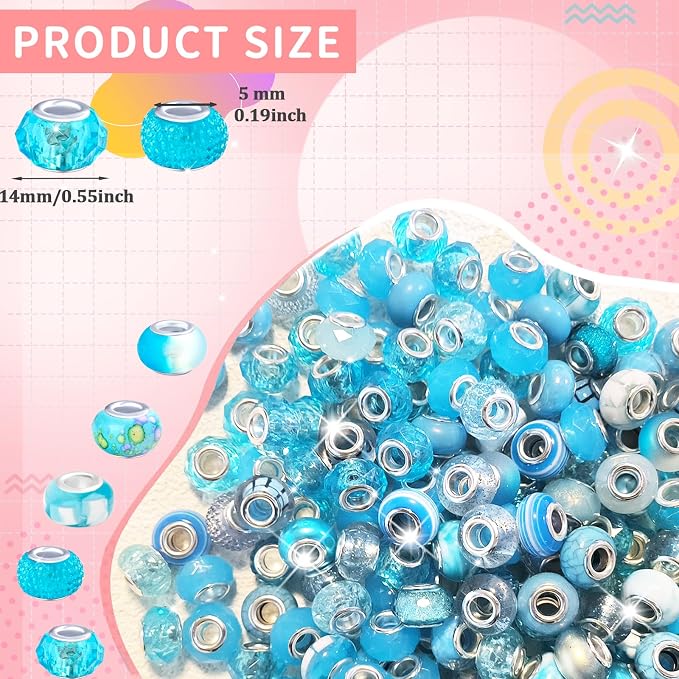 Large Hole Beads Spacer Beads Lake Blue Assorted European Craft Big Beads Large - Image 2