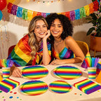 168 Pcs Rainbow Birthday Party Decorations, Serves 24 | Rainbow Stripes Plates - Image 5