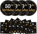 Qyeahkj 48Pcs 50th Birthday Paper Plates and Napkins Black and Gold Happy by Qyeahkj