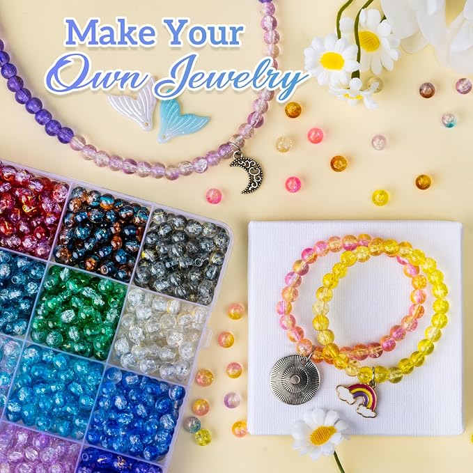 XSEINO About 1200+ PCS 6mm Golden Silk Style Glass Beads Bracelet Making Kit - Image 6
