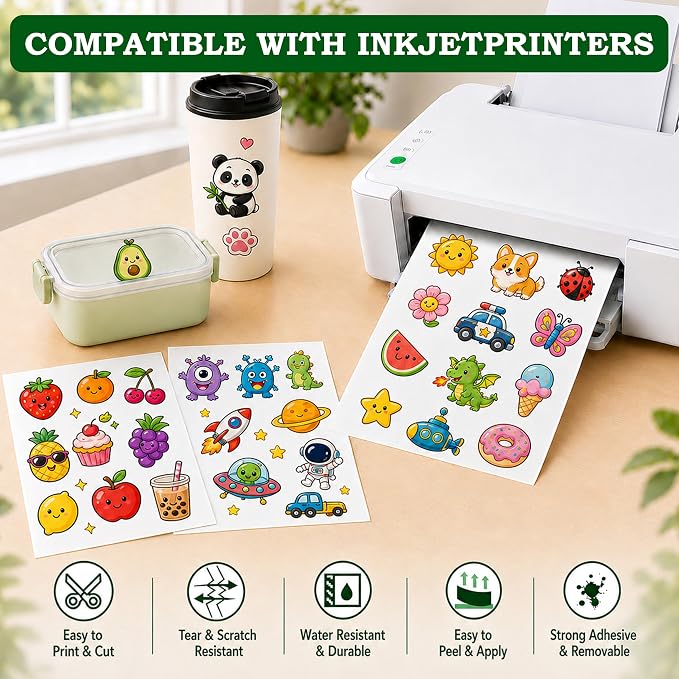 Aevdor 30-Sheet Glossy White Printable Vinyl Sticker Paper, Inkjet | Glossy - Image 4