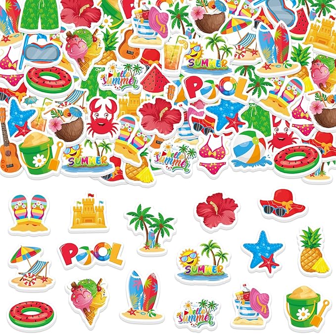 300Pcs Summer Foam Stickers, Colorful Self-Adhesive Summer Pool Beach Stickers by Bonieset