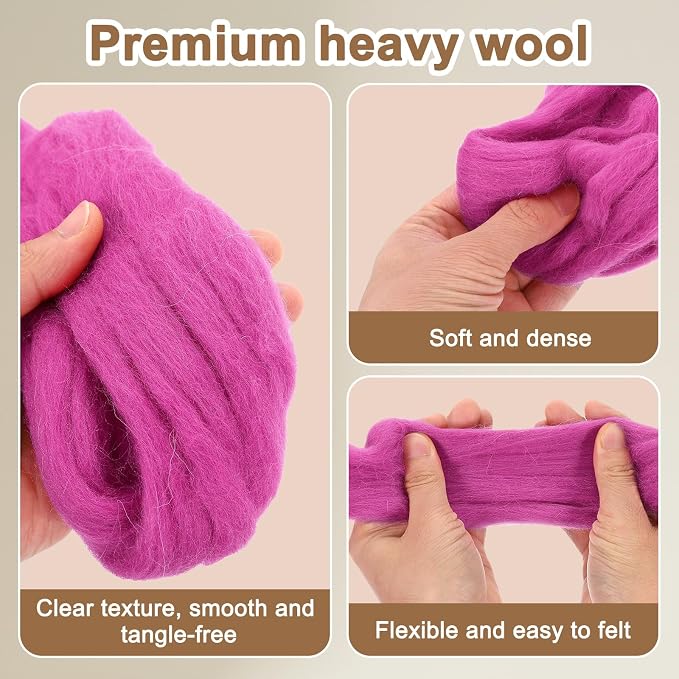 uxcell 3.53oz Wool Roving Yarn, Needle Felting Wool Fiber DIY Craft Needle Wet - Image 3