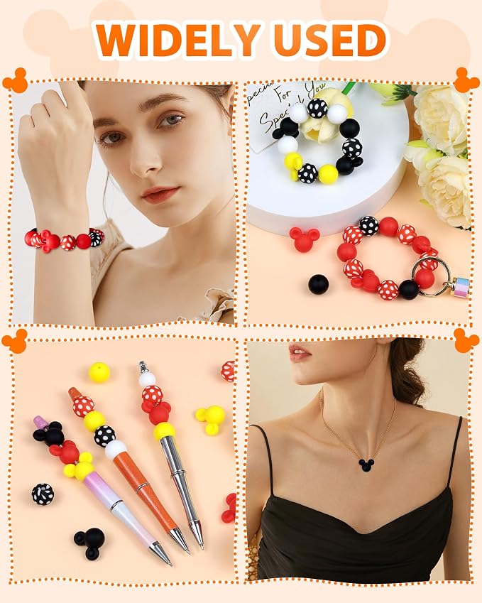 FIVEIZERO 76PCS Mouse Silicone Beads Kit | Mouse Ears & Round Beads, 4 Colors - Image 4