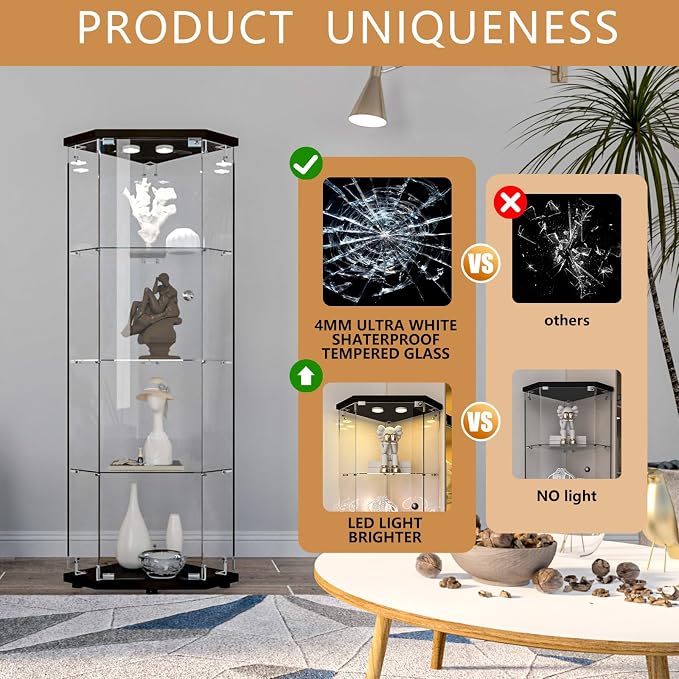 LFT HUIMEI2Y Glass Display Corner Cabinet 4-Shelf, Curio Cabinets Fast - Image 5