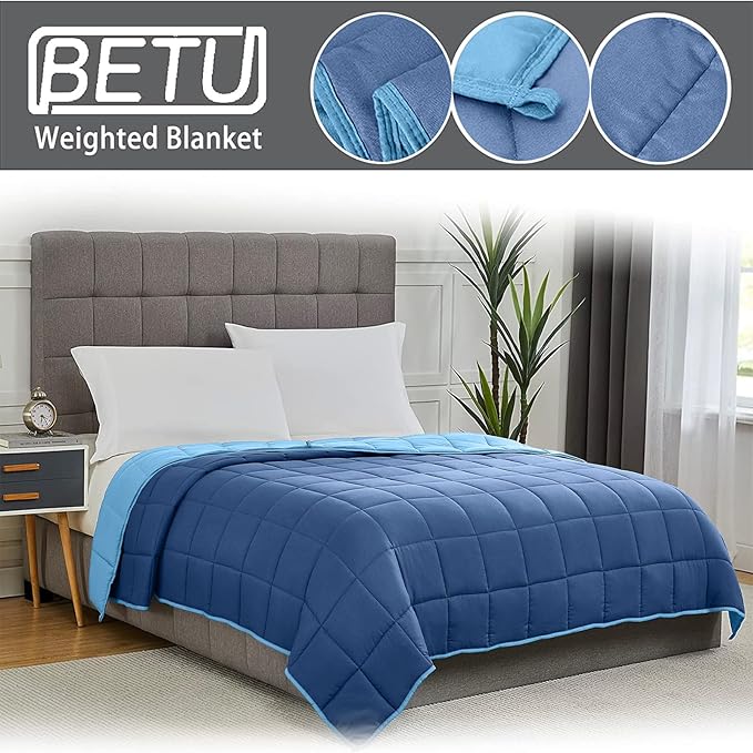 Blue Weighted Blanket for Adults 12lbs, Twin Full Size Cooling Heavy Throw - Image 3