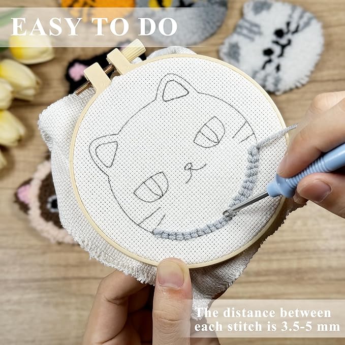 Morledoa Punch Needle Coasters Kit, Punch Needle Kits Adults Beginner, Cat - Image 3