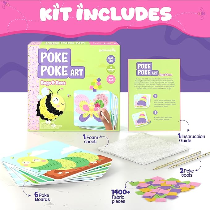 jackinthebox Poke Poke Art – Bugs Theme, Mess-Free Fabric Art and Craft - Image 3