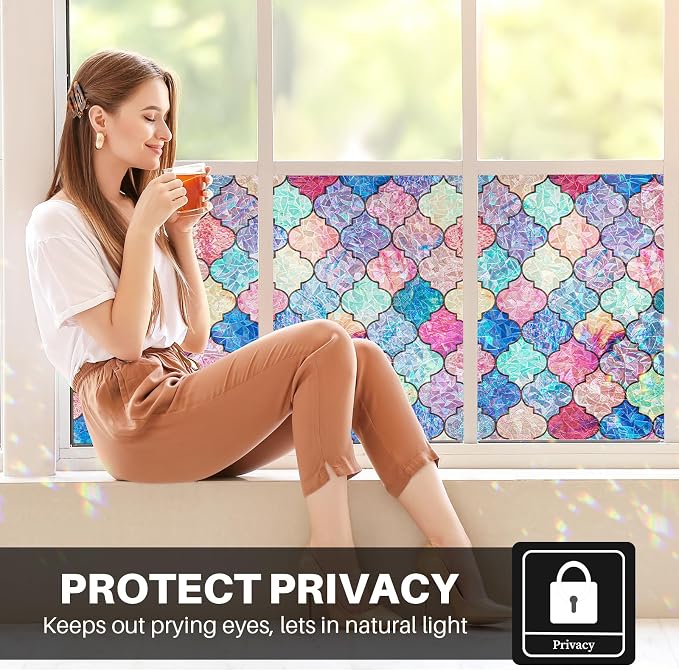 Stained Glass Window Film, Window Privacy Film Rainbow Decorative - Image 2