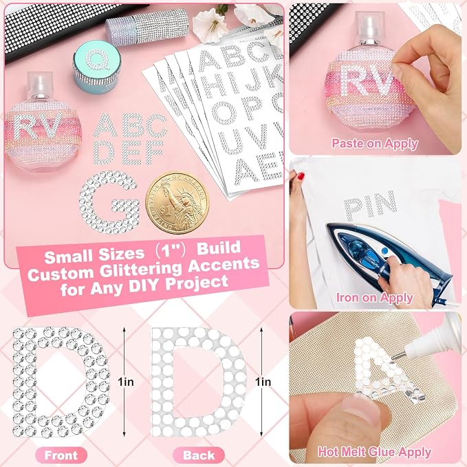 204 Pcs Rhinestone Letter Stickers 1 Inch Silver Crystal Diamond Gem Border - Image 2