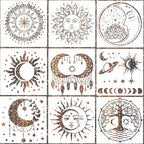 9 Pieces Large Mandala Sun and Moon Stencil Butterfly Flower Tree Paint Stencils by Hosomono