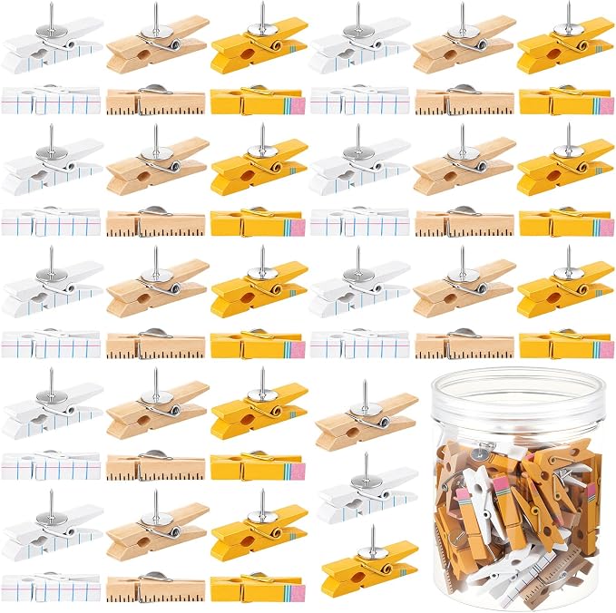 Tenceur 80 Pcs Wooden Clips Push Pins Thumbtacks Back to School Gift by Tenceur