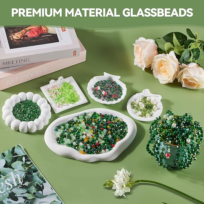 Green Glass Beaded Plant Kit, Forever Plant Beaded Leaf Flower Beads - Image 6