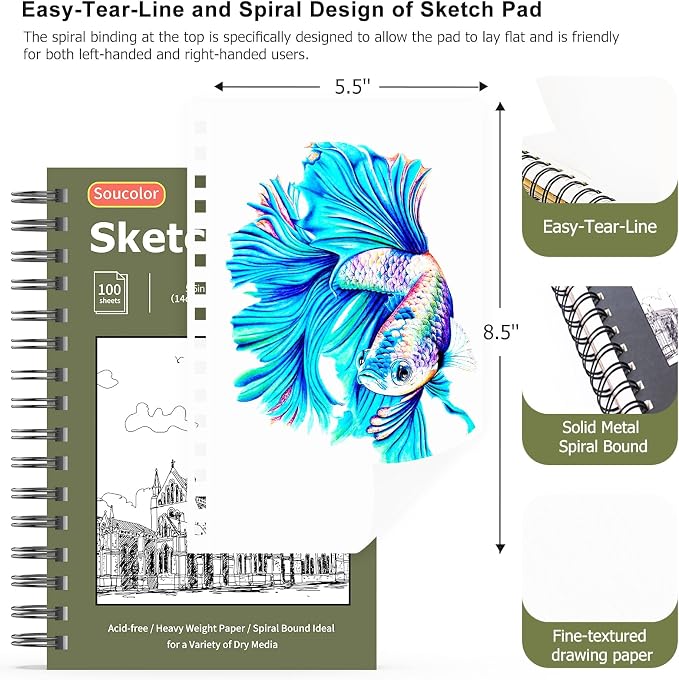 Soucolor Sketchbook 5.5" x 8.5", 2 Pack Mini Sketch Book | Spiral Bound Sketch - Image 3