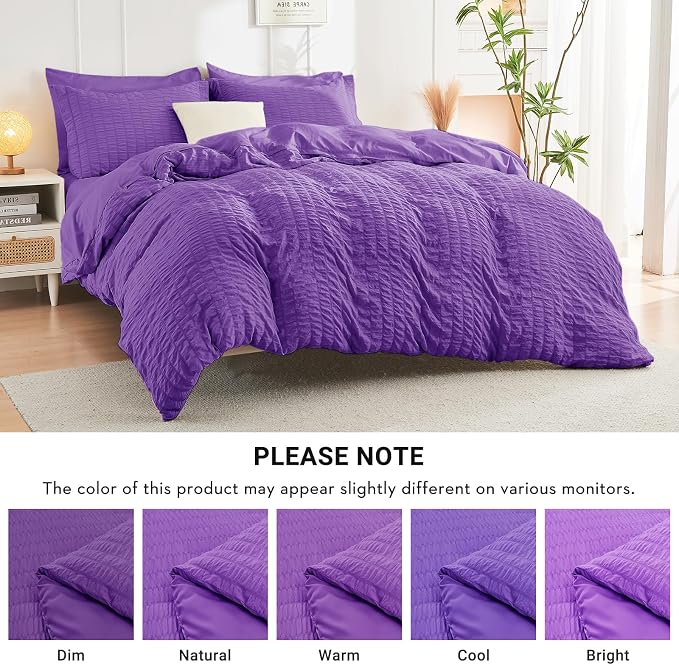 HYMOKEGE Bright Purple Twin Comforter Set Seersucker 5 Pieces, All Season - Image 6