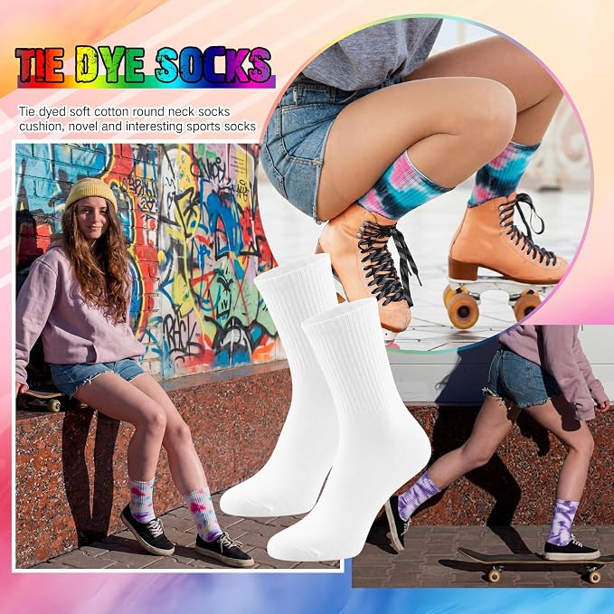 Syhood White Cotton Crew Socks for Tie dye Party Casual Soft Cushion Novelty - Image 7