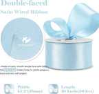 HUIHUANG Baby Blue Satin Wired Ribbon 1-1/2 inch Blue Wire Edge Ribbon - Image 2