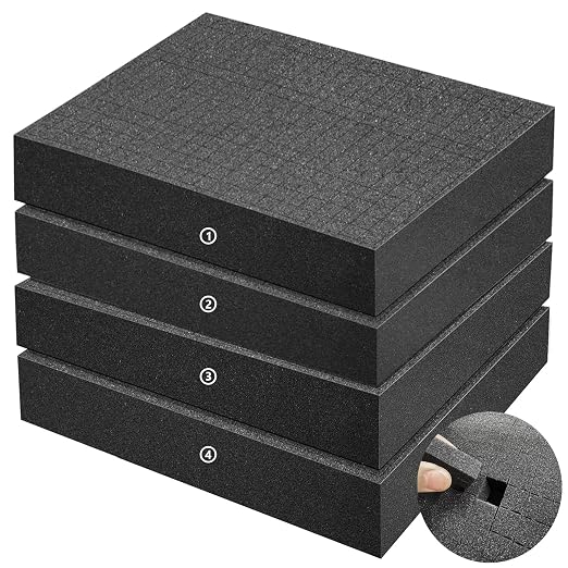 4 Pack Gun Case Foams-16 x 12 x 2 Inch Pick and Pluck Shadow Packing Foam Sheets by LAFENLIN-HardCaseLock