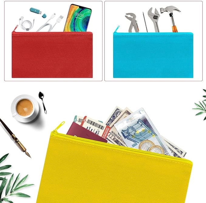 12 Pieces Cotton Canvas Makeup Bag, Blank DIY Craft Bag - Image 4