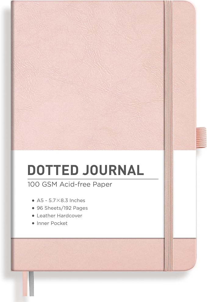 RETTACY Dotted Journal Notebook, 192 Pages, A5 Medium Size | Leather Hardcover by RETTACY