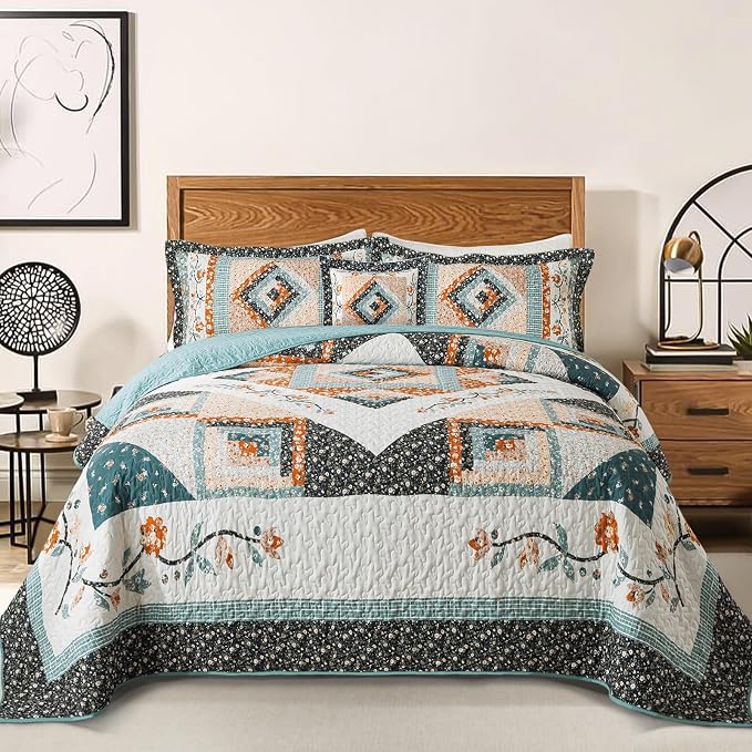 BEDIFANY Cotton King Size Quilt Sets, Lightweight King Quilt Bedding Set Garden by BEDIFANY