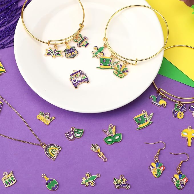 SANNIX 110 Pcs/55 Pairs Mardi Gras Charms, Mardi Gras Charms - Image 3