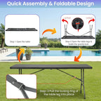 FDW 6FT Folding Table, Portable Fold-in-Half Plastic Picnic Party Table - Image 5