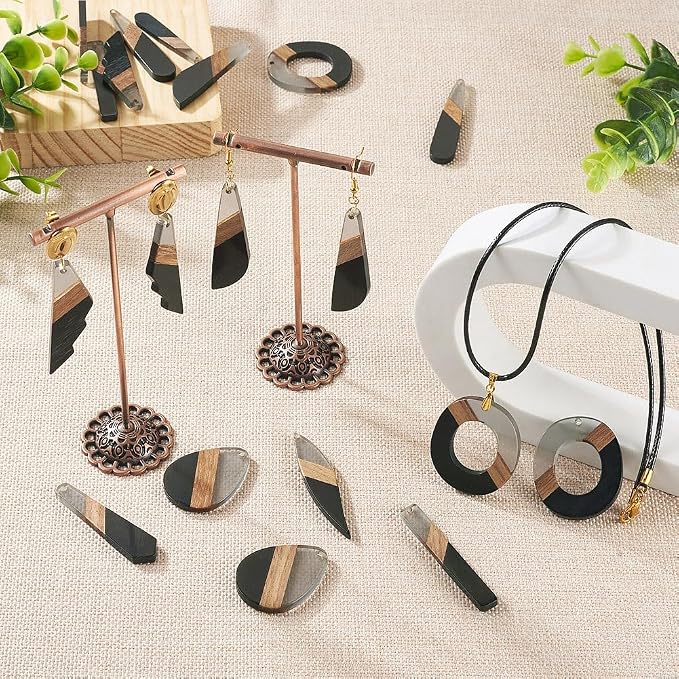 FASHEWELRY 20Pcs Resin Wood Earring Charms 3 Tone Wooden Earring Blanks - Image 2