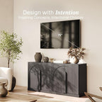 BELLEZE Bijou 64" Modern Buffet Sideboard, Mid-Century Arch Carved Wood Door - Image 3