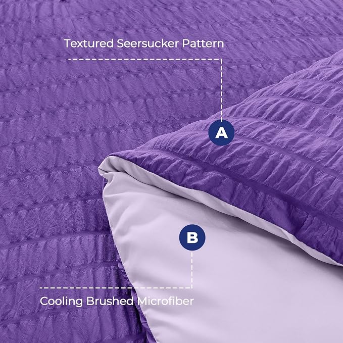 HYMOKEGE Dark Purple/Lavender Twin Comforter Set Seersucker 5 Pieces, All - Image 4