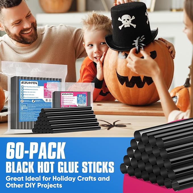 EZUVITA 60-Pack Full Size Hot Glue Sticks, 0.43” Dia x 8” Long | Black - Image 2