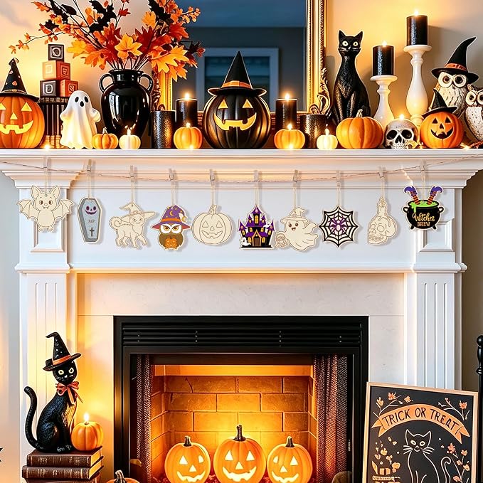 80PCS Wooden Halloween Ornaments to Paint Fall Decorations Crafts - Image 5