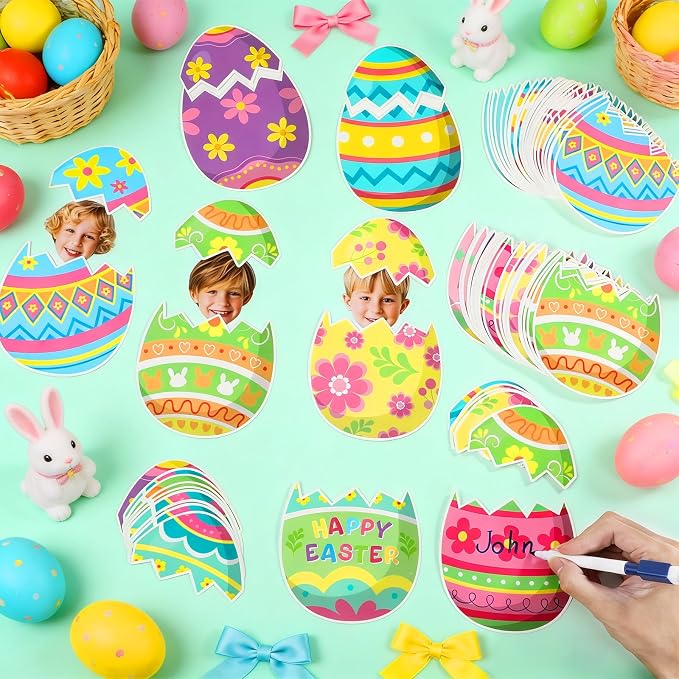 60pcs Easter Egg Theme Cutouts Easter Bulletin Board Decorations Spring Egg - Image 4