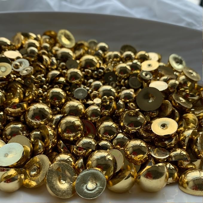 1500PCS 3-14mm Shiny Gold Flatback Pearls, 150g Half-Round ABS Pearls - Image 7