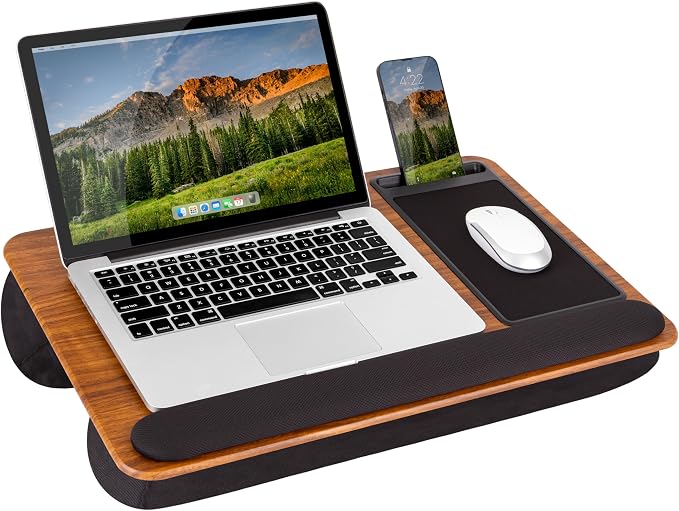 LAPGEAR Home Office Pro Lap Desk – Espresso Woodgrain, Fits 15.6” Laptops by LapGear