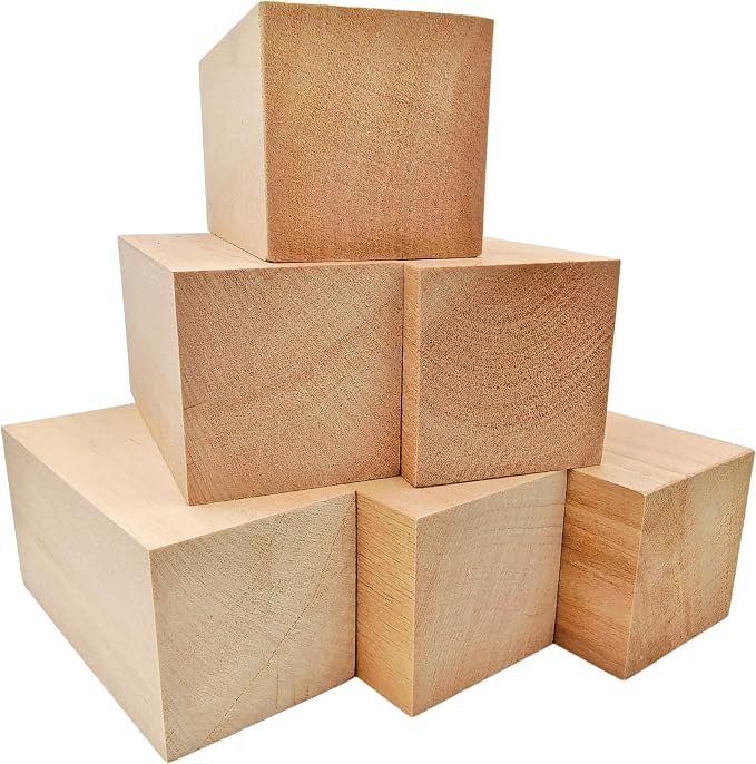 6Pcs Unfinished Basswood Blocks-2x2x4 Inch Rectangular Linden Wood Blocks by Unknown